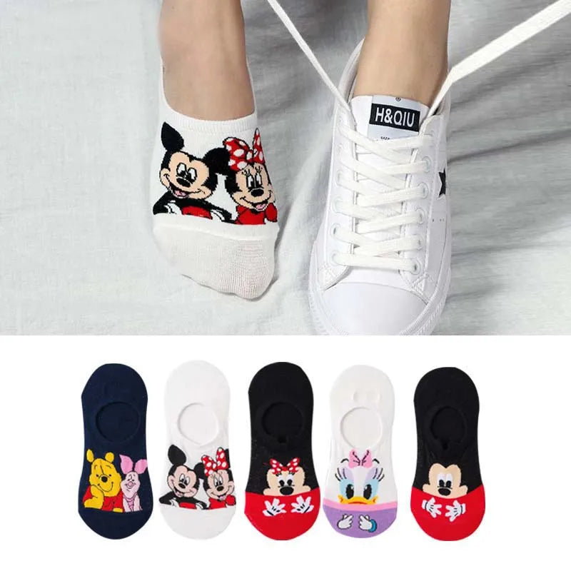 5 Pairs Disney Women's Casual Socks | Cute Cartoon No-Show Socks