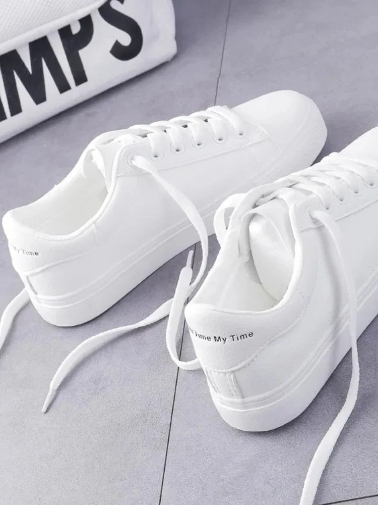 2024 Women's Classic White Sneakers | Trendy Shallow Lace-Up Flats | Student & Streetwear Fashion