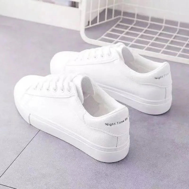 2024 Women's Classic White Sneakers | Trendy Shallow Lace-Up Flats | Student & Streetwear Fashion