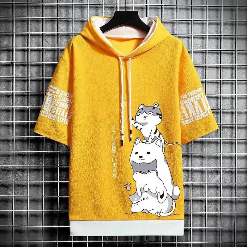 Men's Casual Harajuku Hoodie | Short Sleeve Summer Streetwear