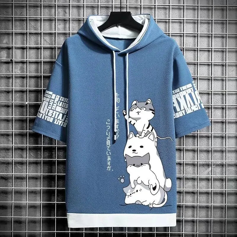 Men's Casual Harajuku Hoodie | Short Sleeve Summer Streetwear