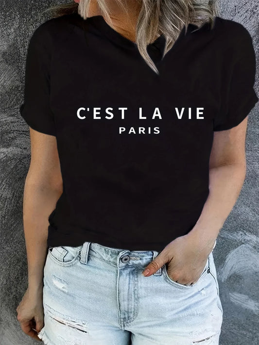 Paris Vibes, Effortless Style: Women's Casual Crew Neck Tee for Every Day