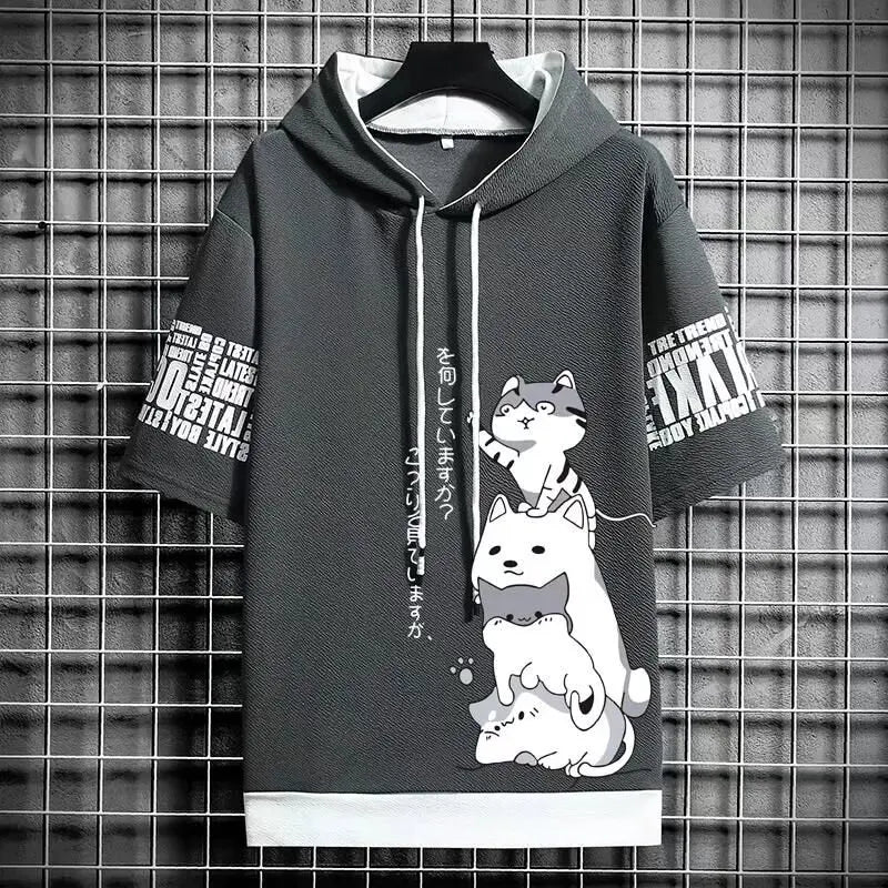 Men's Casual Harajuku Hoodie | Short Sleeve Summer Streetwear