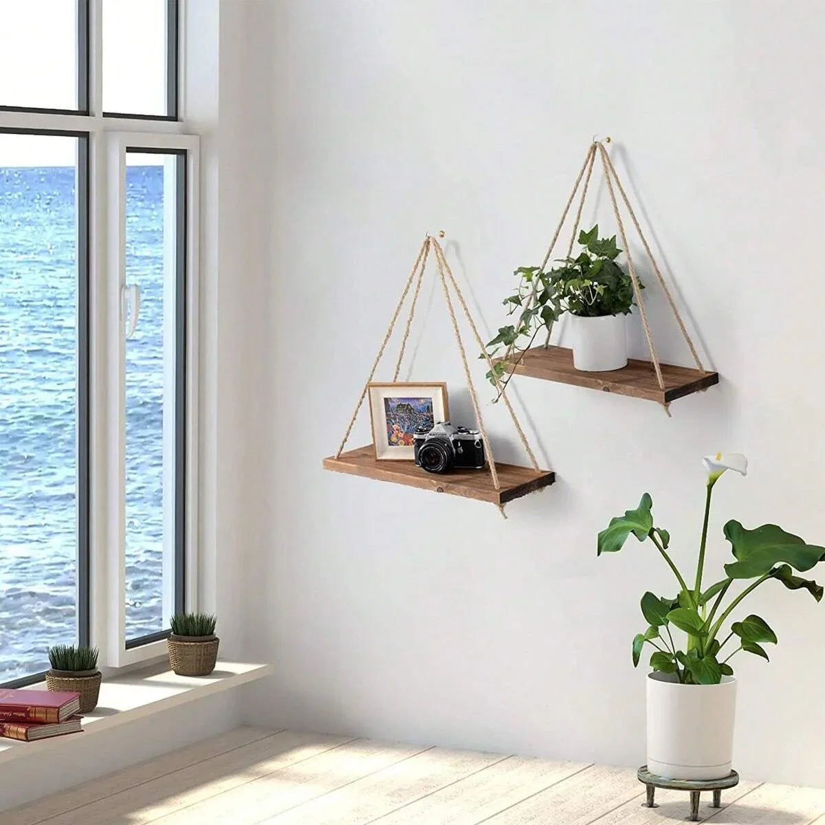 Bring Nature Indoors: Rustic Hanging Swing Shelf for Plants, Décor & More