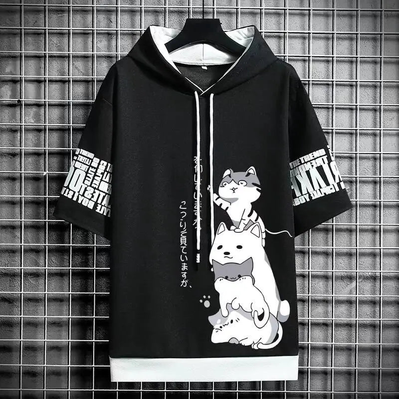 Men's Casual Harajuku Hoodie | Short Sleeve Summer Streetwear