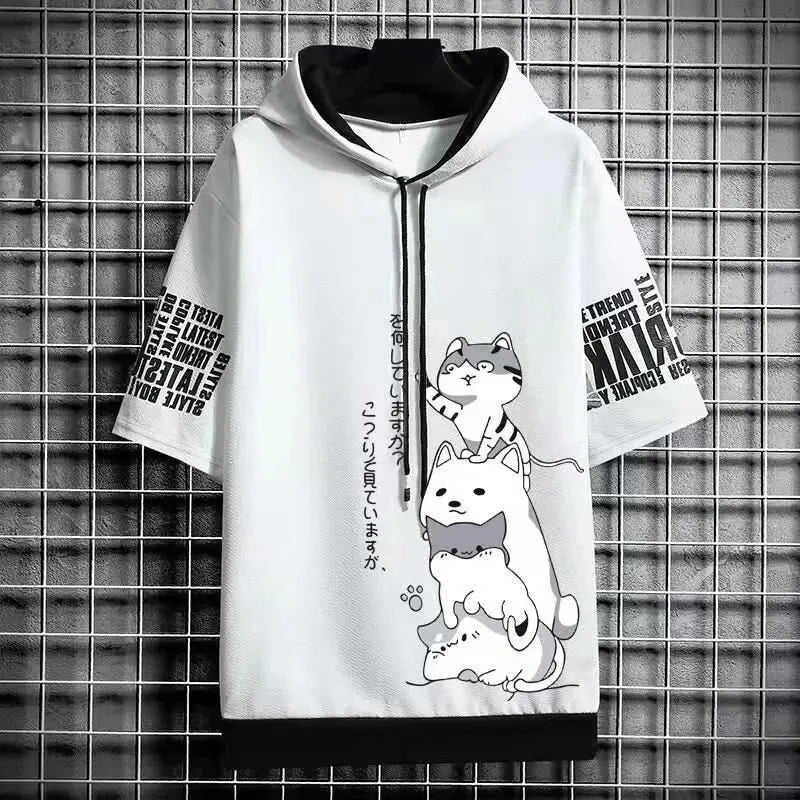 Men's Casual Harajuku Hoodie | Short Sleeve Summer Streetwear